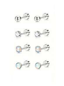 DAILI 4-10 Pairs Women's Small Flat Back Stud Earrings, Hypoallergenic Stainless Steel Earring Set, Includes Hoop And Cartilage Earrings, Suitable For Multiple Piercings, Gift Box - Silver - View 15