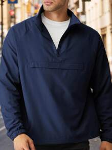 tooluck Men's Casual Quarter Zip Pullover-Athletic Windbreaker Lightweight Jackets Hiking Golf For Men Mock Neck With Pockets - 藏蓝色 - 查看 5