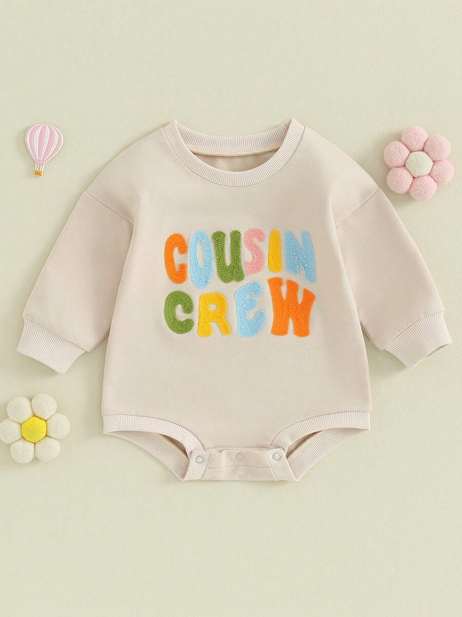 Toddler Baby Sweatshirt Rompers Colorful Letter Embroidery Long Sleeve Round Neck Jumpsuit For Newborn Cute Clothes - Apricot - View 1