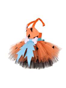 Toddler Baby Girl Halloween Costume Kids Caveman Costume Historical Stone Age Birthday Outfits For Girls Halloween Dress Up Party Photo Shoot Tulle Tutu Dress Headband - 橘色 - 查看 2