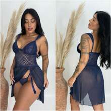 Luciana Women's Nightgown With Lace Detail Panties Nightwear - 藏蓝色 - 查看 4