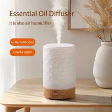 1 Pc 150ml Ultrasonic Mini Air Humidifier Aromatherapy Essential Oil Diffuser USB Powered Auto Shut Off Timer Ultra Quiet Cracked Cover White Yellow Dark Woodgrain For Home, Office, Yoga, Bedroom
