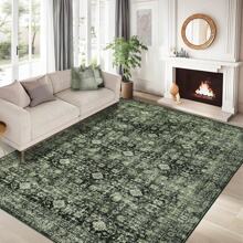 Machine Washable Living Room Carpet Vintage Printed Carpet Oriental Floral Carpet Soft Non-Linting Carpet With Non-Slip Backing For Bedroom Hallway Dining Room Office - màu xanh lá - Xem 3