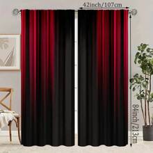 2pcs Wine Red Ombre Pattern Curtains, Digital Printed Curtains With Rod Pocket, Polyester Material, Suitable For Living Room, Kitchen, Bedroom, Study, Dining Room, Home Decor - Multicolor - View 5