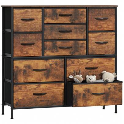 Elegant 11 Chest Of Drawers, Large Dresser With 11 Fabric Drawers And Metal Frame & MDF Top - Versatile Storage For Bedroom, Living Room, And Office