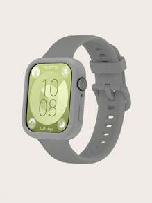 Set de 2 piezas: Correa de reloj de silicona desmontable de unicolor + Funda protectora de silicona de marco completo compatible con Huawei Watch Fit 3 - Reloj Fit 3 - Ver 9