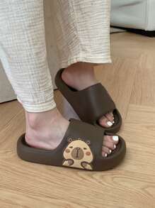 XIXITIAO Capybara Couple Slippers, Soft Flat Casual Slippers, EVA Spring/Summer Cute Slippers, Solid Color Classic Flat Slippers With Fashionable Capybara Pattern, Suitable For Outdoor/Beach/Home Use - Dark Brown - View 3