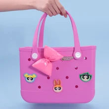 Miniso Bolso de mano con diseño famoso en internet de Las Chicas Superpoderosas, portátil para compras/viajes, bolso de hombro con diseño lindo y de moda, regalo perfecto, material EVA (1 pieza) - Rosa - Ver 2