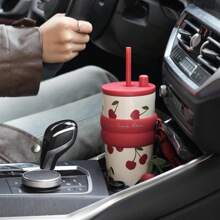 [Sidagar] 24oz  Leak-Proof Cup Lid,Non-Slip Noise Reduction Pad At The Bottom,StainlessSteel Cup,Portable Watertight Straw Mouth,Wide Mouth And Narrow Bottom For Easy Cleaning And CarLoading - SG-白色 - 查看 10