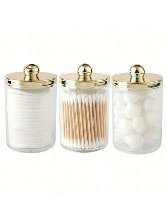 1 件清洁棉签罐、清洁垫架、化妆刷收纳盒、桌面收纳罐、透明容器、金色盖子、轻奢风格、防尘防水、易于清洁、卧室、浴室、梳妆台、通用、生日礼物、绝佳礼物创意/适合美容爱好者、整理爱好者、追求优质生活人士