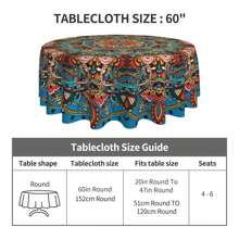 1 bucată față de masă rotundă de 60 de inchi, design cu mandala boemă, cârpă de masă rotundă, colorată, rezistentă la apă, covorașă de picnic pentru grătar în curte în stil boho, decor pentru bucătărie de acasă