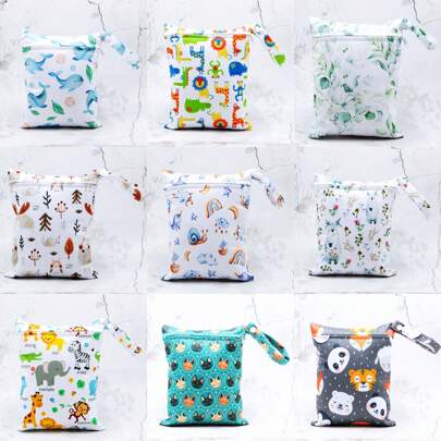 1个小型（20*25厘米）拉链设计按扣提手防水可重复使用尿布湿袋，适合装小件物品
