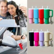 1Pcs Random Color Keychain Lipstick Holder Sky Blue Mini Tumbler Keychain - Versatile PVC Key Ring For Lipstick & Accessories, Stylish Bag Charm With Lobster Clasp - Random Color - View 5