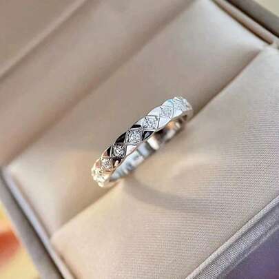 1枚925纯银极简钻石图案戒指，优雅珠宝，女士礼物