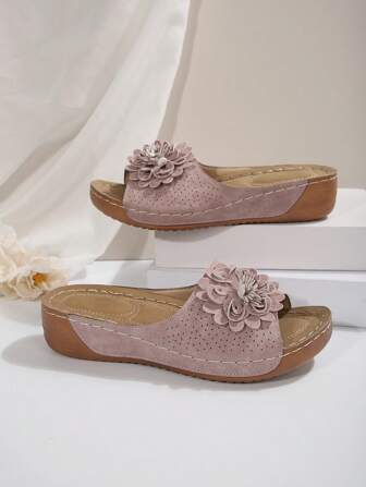 Women's Platform Thick Sole Sandals, Pink, Retro Fashion Design, Suitable For Mother's Day Gift, New Summer Slippers