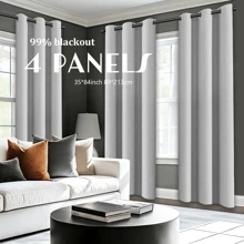 4 Panels 100% Blackout Curtains For Bedroom Black Out Curtains Thermal Insulated Blackout Curtains For Living Room, Energy Saving Curtains For Patio Door Grommet - Bạc - Xem 2
