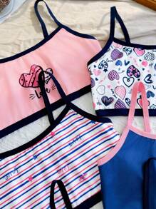 Chatreadl 5pcs/Set Girls Cute Casual Cartoon Star, Heart, Stripe, Cow, Letter Print Milk Silk Comfortable Bralette & Jumpsuit Set, Suitable For All Seasons - Multicolor - View 3