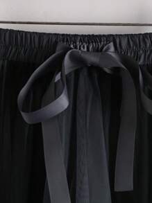 欧美优雅女装百褶时尚网纱裙高腰网纱日韩复古A字宽松休闲流行女士飘逸半身裙