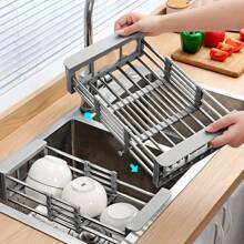 RVS hangende afdruiprek, verstelbare multifunctionele afdruipmand, keuken gootsteen organizer rek, ABS antislip uitbreidbare opbergplank