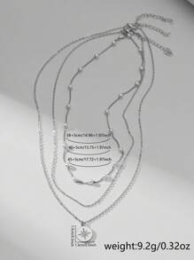 3pcs/Set Layered Design Copper Circular Pendant With Cubic Zirconia And Faux Pearl Decor Necklace Set, Suitable For Women Everyday And Holiday Wear (Random Pearl Quantity) - Silver - View 4