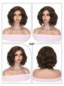 惊艳！短款棕色波浪波波头假发，适合/白人女性，耐热侧分短卷发合成假发，外观自然，适合日常佩戴和派对场合，小到中等卷发合成编织假发