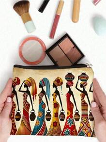 1 pieza Bolsa de cosméticos con patrón de dibujos animados para mujeres, bolsa de aseo impresa por ambos lados, bolsa de almacenamiento de lona, organizador de viaje portátil, regalo para amigos, artículos esenciales de viaje, accesorios de viaje, imprescindibles de viaje