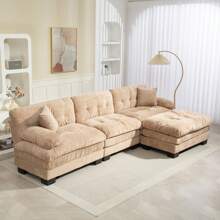 Luxury L-Shaped Modular Sectional Sofa: Deep Seating Reversible 3-Seat Sleeper Couch With Memory Foam And Pocket Springs, Comfortable Upholstered Furniture For Living Rooms, Apartments, Studios & Offices - Màu Khaki - Xem 1