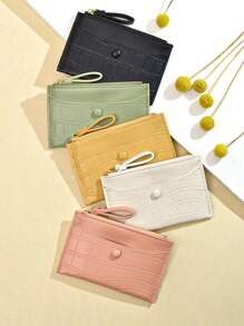 极简主义女士零钱包，拉链零钱包，迷你超薄多卡钱包，时尚手提卡包 - 彩色 - 查看 1