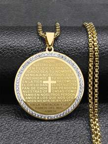 Unisex Stainless Steel Lord's Prayer Cross Bible Spanish Text Necklace, Jesus Pendant Choker - Necklace - View 10