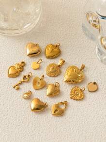 1Pc 18K Gold Vintage Heart Locket Charms, Baroque & Gothic Engraved Pendants, Romantic Key & Heart Lock Pendant, DIY Jewelry Making