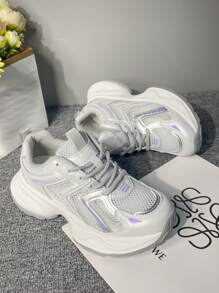 Women's Mesh Thick-Sole Sneakers, Lightweight Comfortable Soft Bottom Versatile Running Casual Sports Shoes, Spring 2025 - Purple - View 5