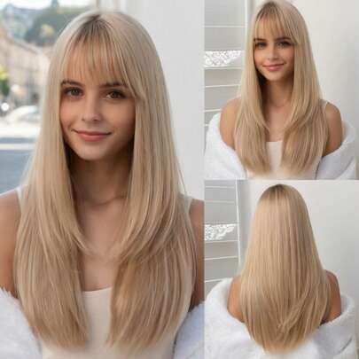 Layered Wigs Long Straight Hair Wig With Bangs Straight Hair Wig Natural Style Full Wig For Women Daily Custome Party Use