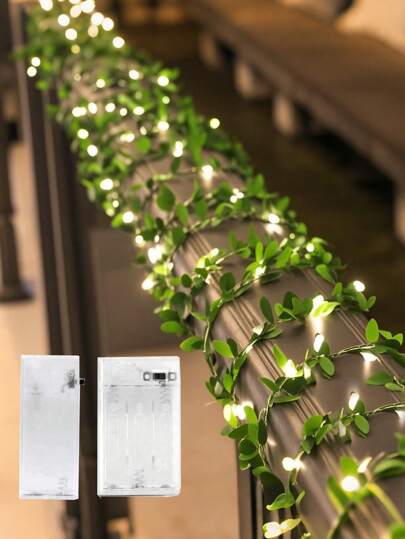 32.81ft 100 LED Battery Operated Vine Light String, Warm White Light With Green Vine, Suitable For Indoor And Outdoor, Wedding, Garden, Garden Decor,Party, Fence, Room, Christmas, Home Decoration, Vine Battery Operated With Fairy Lights