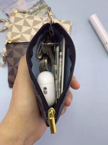 Women's Mini Cute Plaid Print Coin Purse With Detachable Keychain Multifunction Card Holder Key Pouch Portable Zippered Coin Bag Earphone Bag For Women Wallet Mini Wallet Purse Wallet Coin Wallet Wallet - Multicolor - View 6