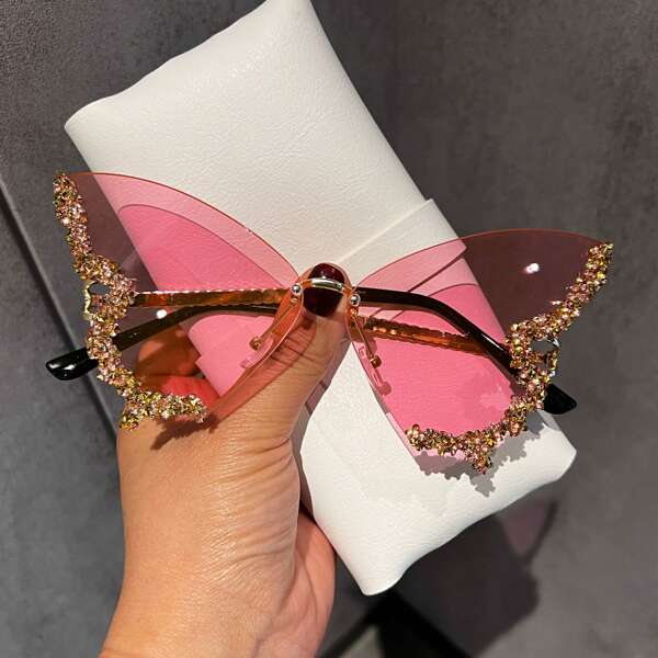1 Stück Luxus Handwerkskunst Damen Schmetterlingsrahmen mit Strass Verzierung für Sommer am Strand, Outdoor, Reisen