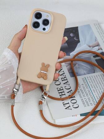 Étui de téléphone avec lapins avec lanière faite main pour  13, 14, 15, 16 Pro Max