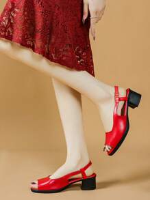 Women's Soft Leather Open Toe Chunky Heel Sandals, Summer