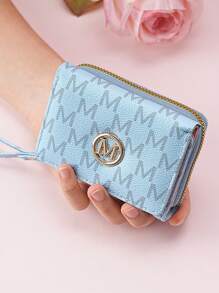 女士短款拉链三折钱包，带刺绣花卉图案，多卡位，手拿包，女士零钱包，钱包，迷你钱包，钱包，小钱包 - 藍色 - 查看 2