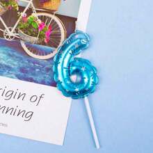 Blue Star & Heart Printed Number Birthday Candle Cake Decorative Inserts - Blue - View 10