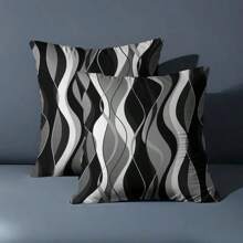 1/2/4 piezas Fundas de almohada abstractas onduladas en blanco y negro modernas de 17.7x17.7 pulgadas, de tela suave con impresión por un solo lado y cierre de cremallera, lavables a máquina - perfectas para la decoración de la sala de estar y el dormitorio, sin incluir los rellenos de las almohadas, almohadas de tiro para el dormitorio