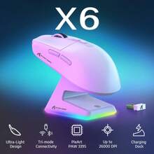 ATTACK SHARK X6 49g 超轻鼠标，带磁性充电底座，PixArt PAW3395 游戏传感器，蓝牙/2.4G 无线/有线游戏鼠标，26000 DPI，X3 升级版办公鼠标，适用于 Win11/PS/ - 彩色 - 查看 4
