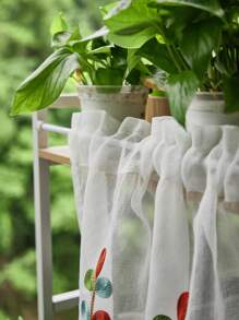 1 pieza Cortina de café con bordados y flecos estilo rústico, cortina semitransparente bordada con presilla para barra, adecuada para decoración de cocina, sala de estar, oficina