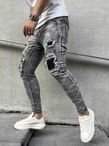 Herren Mode Streetwear Stil Destroyed Skinny Denim Jeans