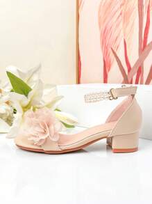 Summer High Heel Pearl Sandals, Girls High Heel Dance Shoes, Student Performance Daily Activity Sandals, Wedding Shoes - Apricot - View 8