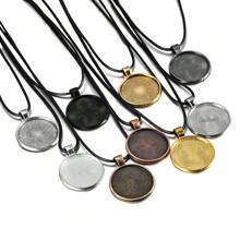 5 pièces/paquet Cadre de pendentif de 25 mm avec cordon de cire, base de cabochon rond vide pour DIY, accessoires de bijoux de collier