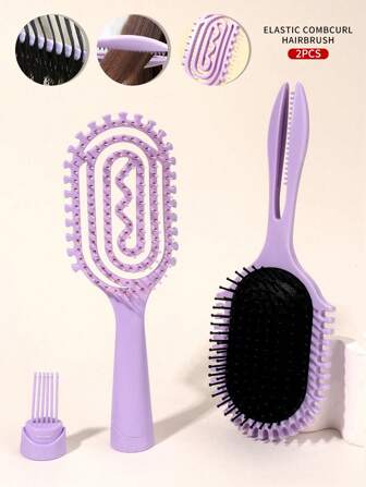 1件/2件套气垫按摩发梳套装，气垫发梳，沙龙级长发专用顺发梳，防静电，内置清洁梳，适合家庭和沙龙使用，发梳，后梳，造型梳，卷发梳，边缘梳，梳子，梳头，发梳套装，梳头，卷发梳，顺发梳，女士发梳，头发，旅行，美发产品，美发工具，美发用品，理发师，理发师配件，理发店，美发设备