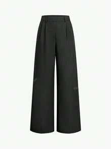 Simple Solid Color Wide Leg Suit Pants (Without Belt), Casual & Versatile
