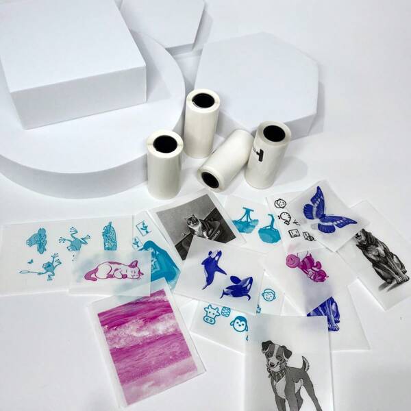 Transparentes thermisches tintenfreies DYI Sticker Farbdruck Papier 57 x 25mm selbstklebendes Stickerpapiergeeinet für Bluetooth Foto Drucker, Mini Taschenrechner Quittungsdrucker für Foto, DYI, Notizen, Etiketten, Schulmaterial, Schulanfang