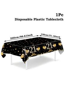 1pc Black Gold 21st & 30th & 40th & 50th & 60th & 70th Birthday Disposable Table Runner, Balloon Star Pattern Happy Birthday PE Table Cover, 21st & 30th & 40th & 50th & 60th & 70th Happy Birthday Party Decoration Table Cloth