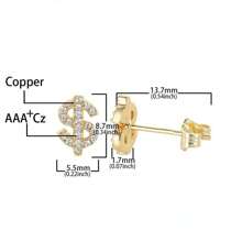 1 Pair Hiphop Style Earrings, Copper Framed Synthetic Zirconia Earrings With Dollar Sign Design, Minimalist & Personalized